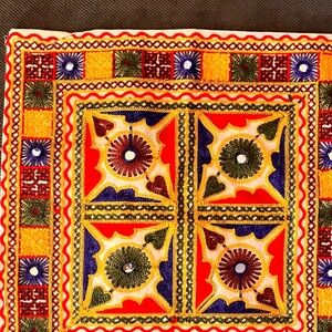 Vibrant Geometric Embroidered Tapestry